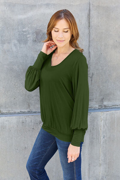 Basic Bae V-Neck Lantern Sleeve Top