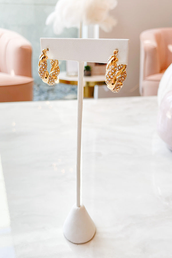 Gold Pave Twisted Hoop Earrings