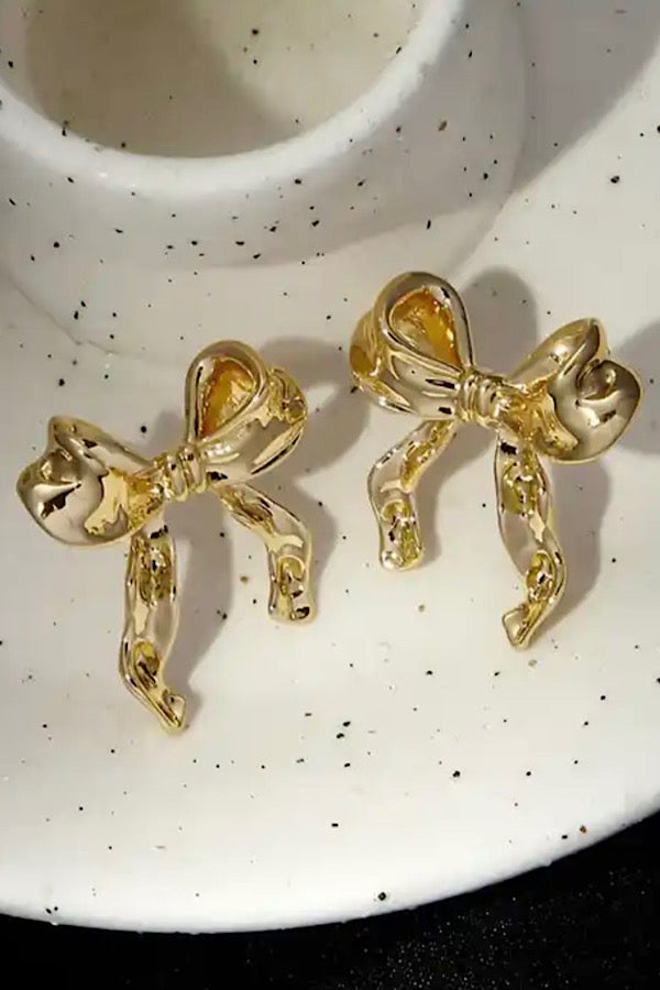 Gold Bow Stud Earrings