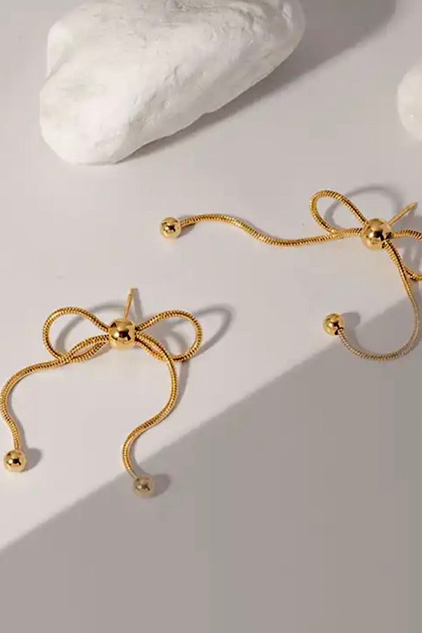 Gold Dangle Bow Earrings