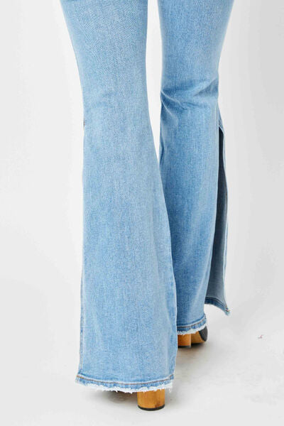 Judy Blue Mid Rise Slit Flare Jeans