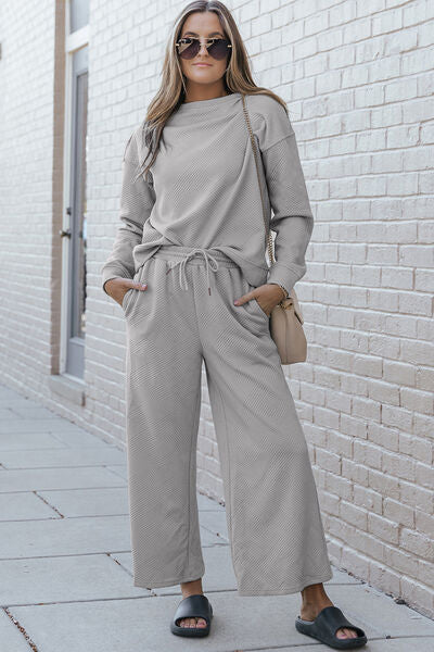 Double Take Textured Long Sleeve Set