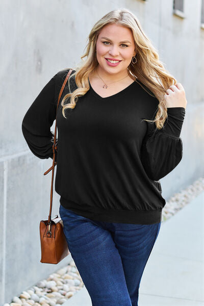 Basic Bae V-Neck Lantern Sleeve Top