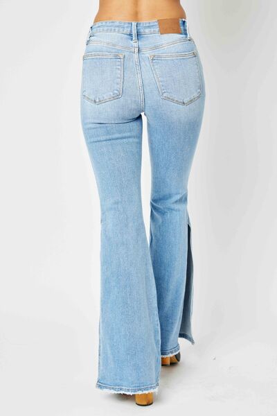 Judy Blue Mid Rise Slit Flare Jeans