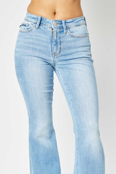 Judy Blue Mid Rise Slit Flare Jeans