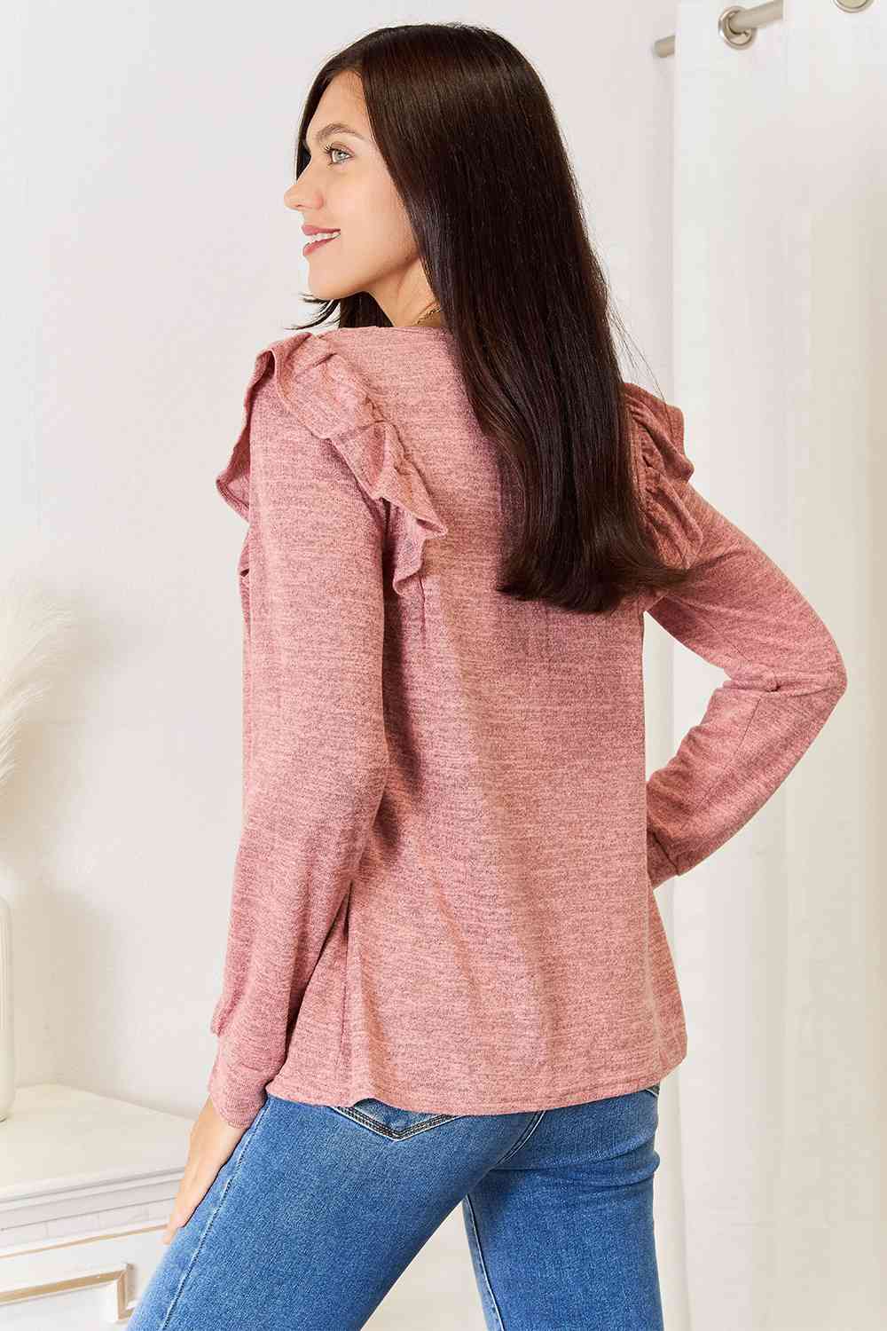 Square Neck Ruffle Shoulder Tee